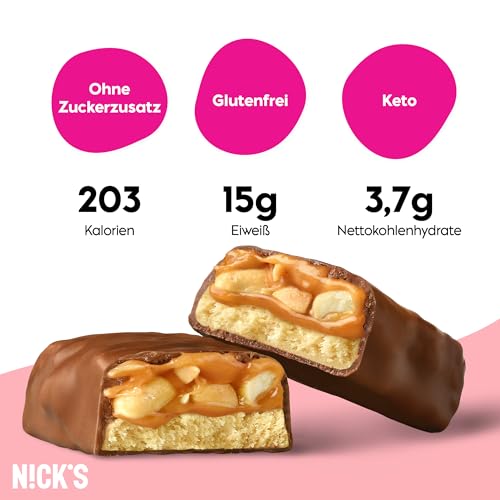 Nicks Protein Barmischung, Keto -Proteinbalken mit niedrigen Kohlenhydraten ohne Zucker zu Zucker, glutenfrei | 15G -Protein mit Kollagen (9 Proteinbalken x 50 g)