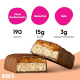 Nicks Protein Barmischung, Keto -Proteinbalken mit niedrigen Kohlenhydraten ohne Zucker zu Zucker, glutenfrei | 15G -Protein mit Kollagen (9 Proteinbalken x 50 g)