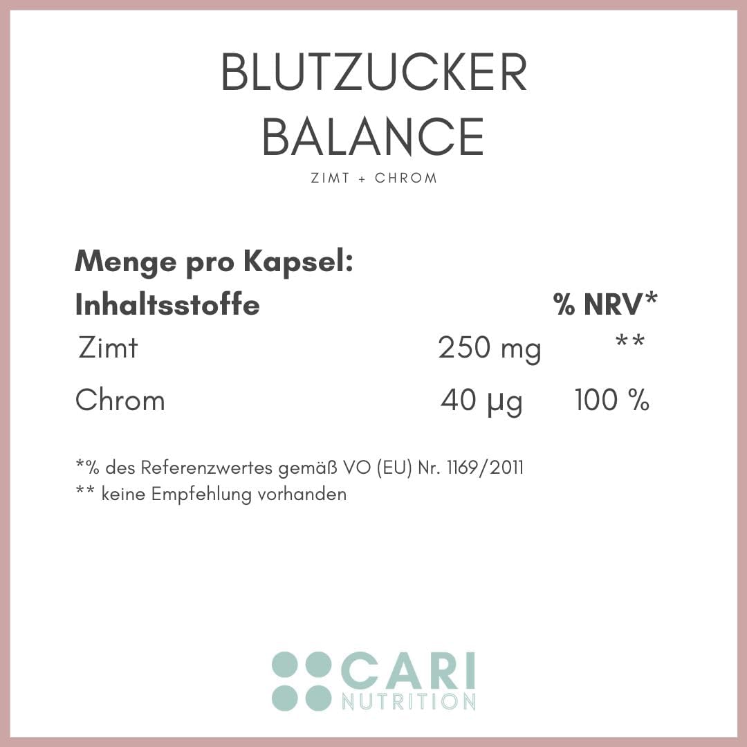 BLODSUKKERBALANCE | 90 kanelkapsler med krom | insulinresistens og blodsukkerregulering | vegansk og lavet i Tyskland