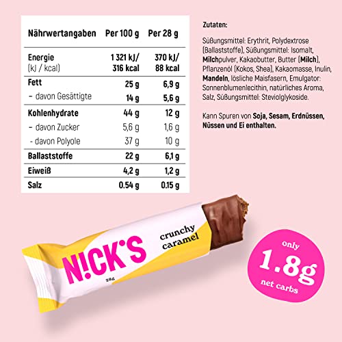 Nicks keto barer peanøtter n fudge, sjokolade peanøtter karamell snacks, 175 kalorier, 3,9 netto karbohydrater, ingen tilsatt sukker, glutenfri, lavkarbohydrater (15x40g)