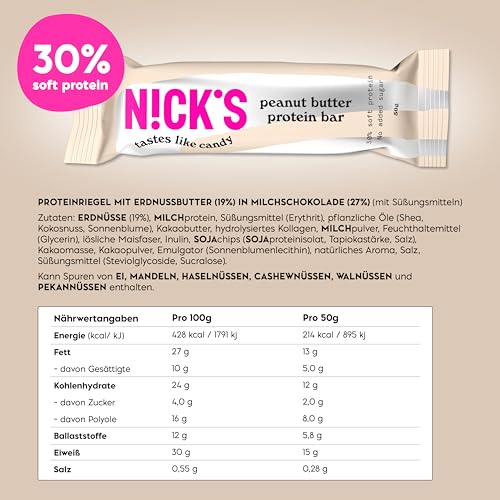 Nicks Protein Barmischung, Keto -Proteinbalken mit niedrigen Kohlenhydraten ohne Zucker zu Zucker, glutenfrei | 15G -Protein mit Kollagen (9 Proteinbalken x 50 g)