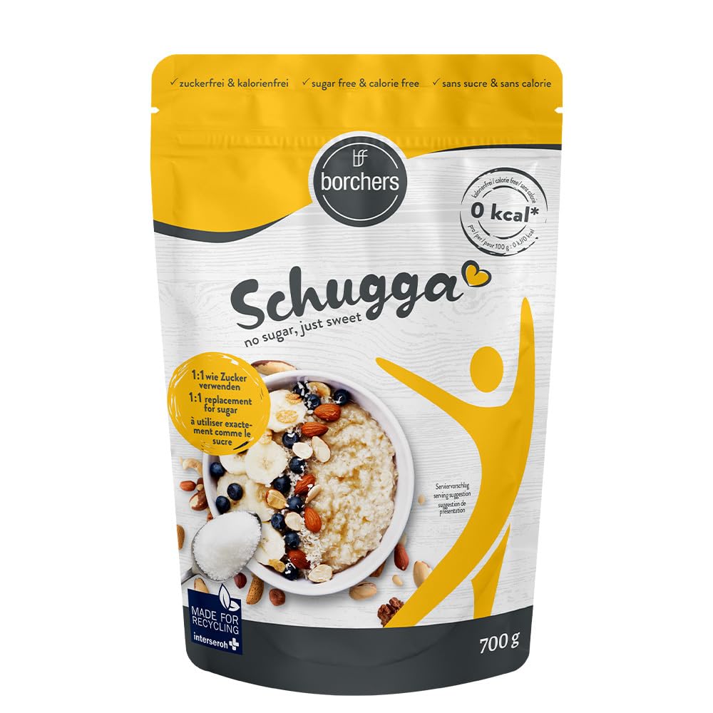 borchers Schugga 700 g | Intet sukker, bare sødt | XXL taske | Erythritol med sucralose krystallinsk sødemiddel | Sukker alternativ | Sødemiddel | Kaloriefri | 0,7 kg