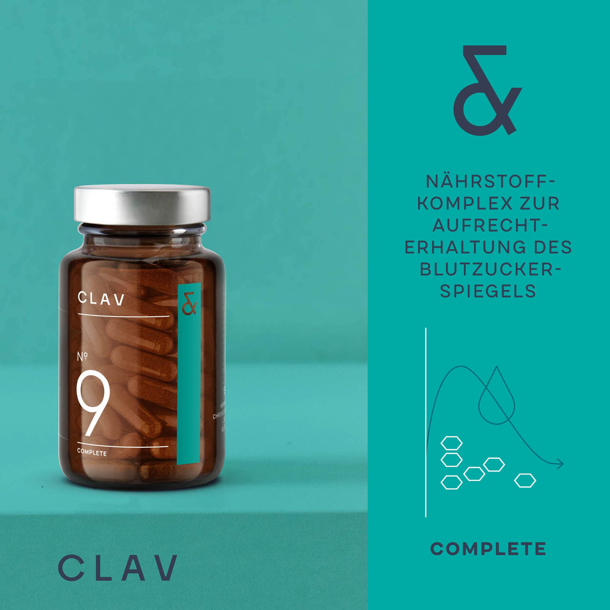 CLAV® N°9 SUGAR FIX - Capsule di cannella con estratto di cannella da 400 mg, 40μg di cromo e 10 mg di zinco per dose giornaliera più beta glucano, albero di jambul e melone amaro - equilibrio dello zucchero nel sangue - 60 capsule - vegan