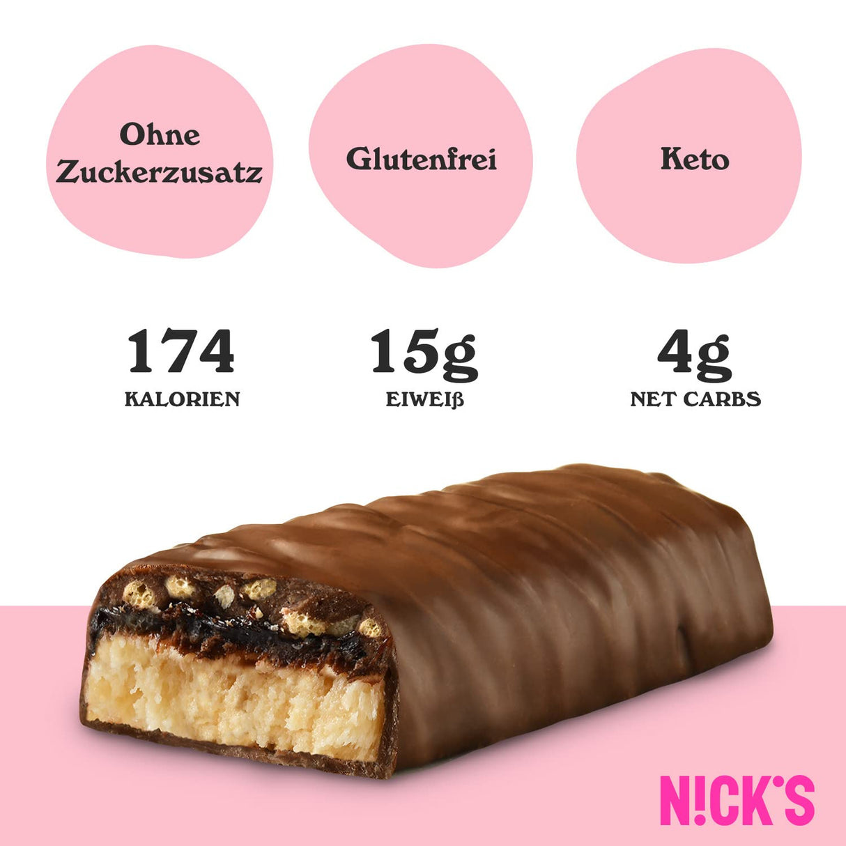 Nicks Protein Barmischung, Keto -Proteinbalken mit niedrigen Kohlenhydraten ohne Zucker zu Zucker, glutenfrei | 15G -Protein mit Kollagen (9 Proteinbalken x 50 g)