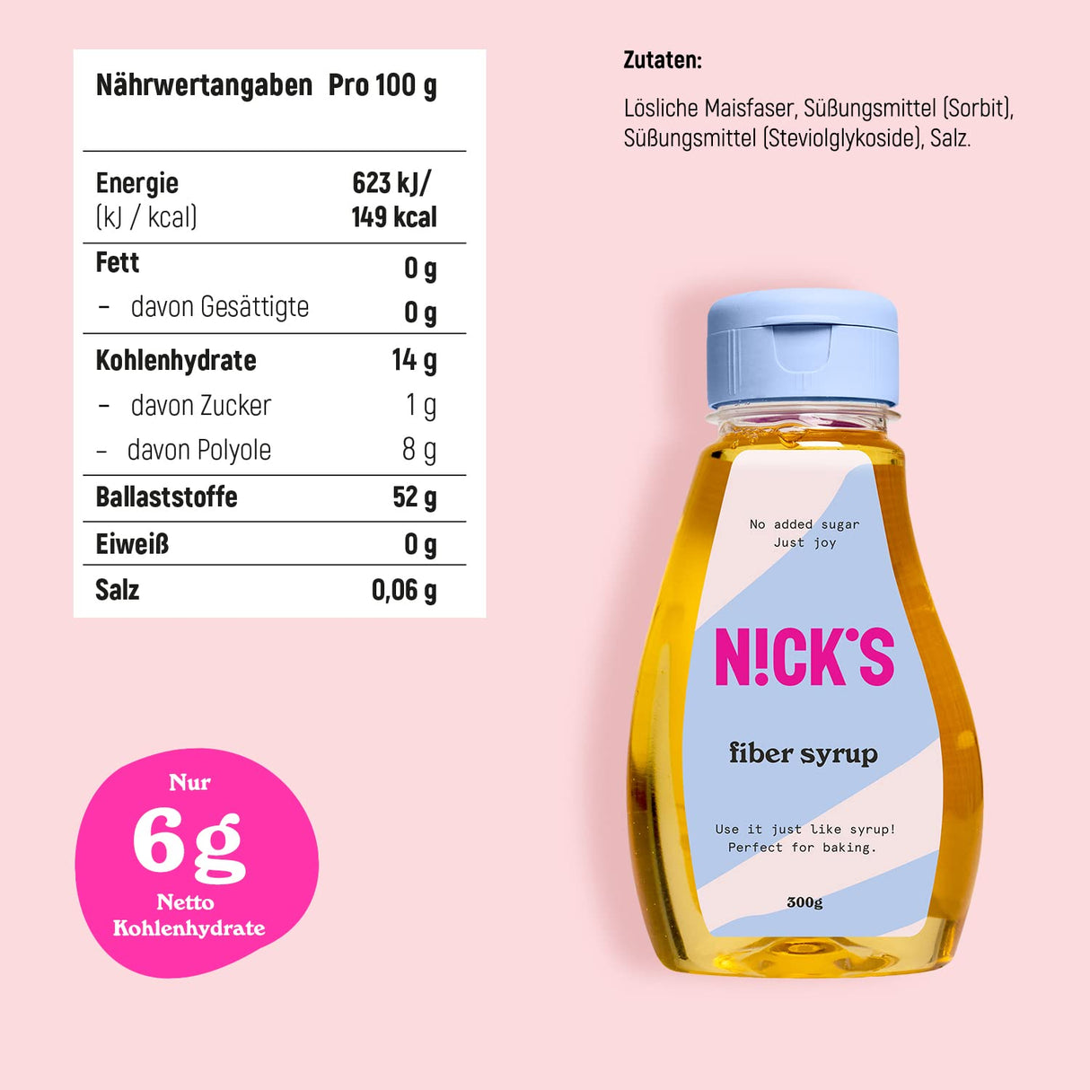 Nicks Fiber Sirup, High Fiber Natural Keto søtningsmiddel uten tilsatt sukker, glutenfritt, lavkarbo vegansk sukkererstatning (300g)