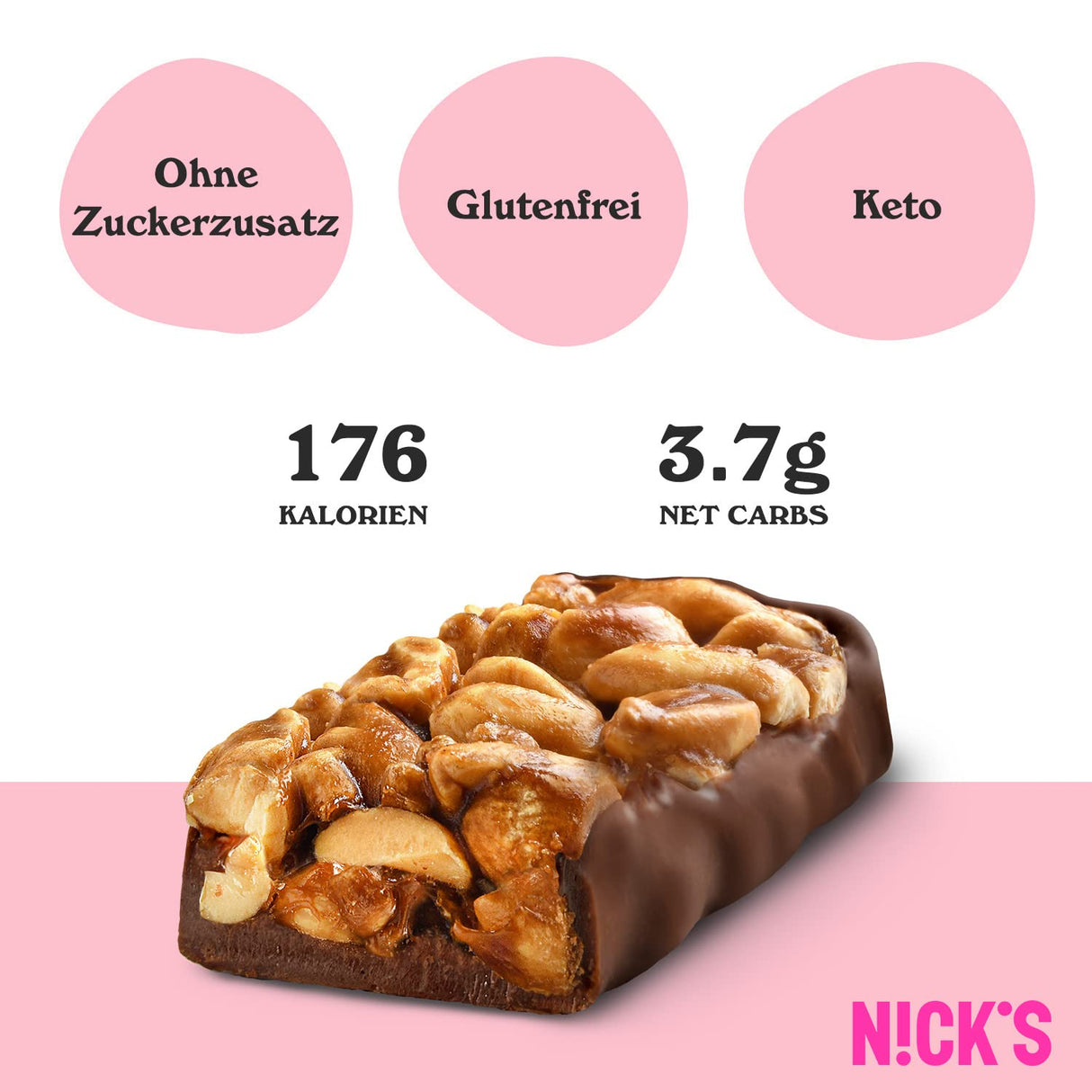 Nicks Keto Bar Crunch de migdale, ciocolată vegană pentru migdale de migdale, 173 de calorii, 2,8 carbohidrați net, fără zahăr adăugat, fără gluten, dulciuri cu carbohidrați mici (12x40g)