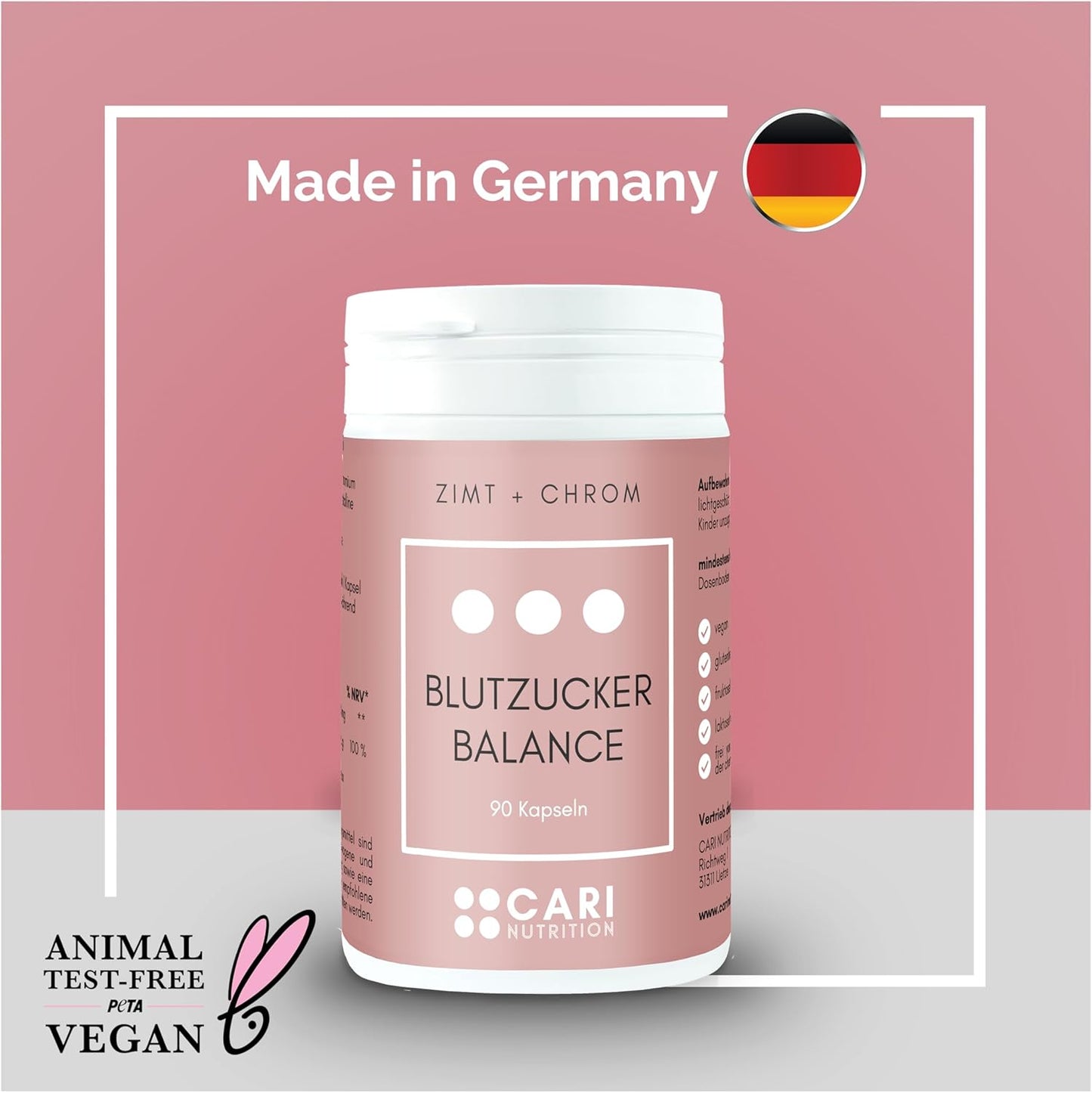 EQUILIBRIO DEGLI ZUCCHERI NEL SANGUE | 90 capsule di cannella con cromo | resistenza all'insulina e regolazione dello zucchero nel sangue | vegano e prodotto in Germania