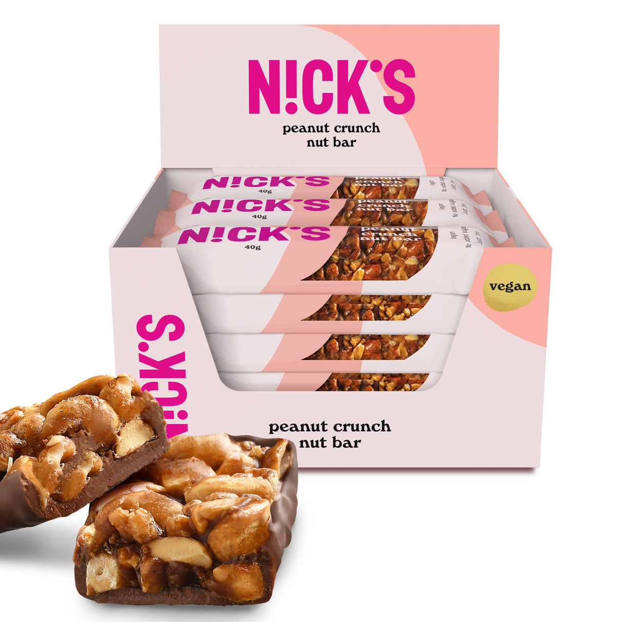 Nicks Keto Bar Crunch de migdale, ciocolată vegană pentru migdale de migdale, 173 de calorii, 2,8 carbohidrați net, fără zahăr adăugat, fără gluten, dulciuri cu carbohidrați mici (12x40g)