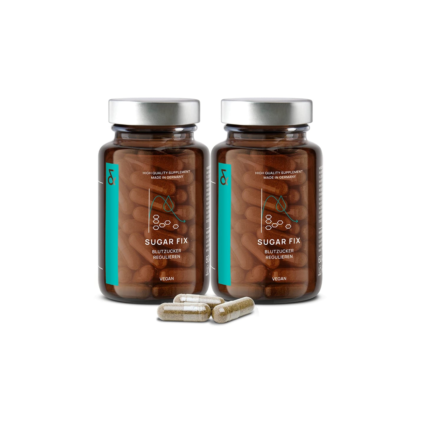 CLAV® N°9 SUGAR FIX - Capsule di cannella con estratto di cannella da 400 mg, 40μg di cromo e 10 mg di zinco per dose giornaliera più beta glucano, albero di jambul e melone amaro - equilibrio dello zucchero nel sangue - 60 capsule - vegan