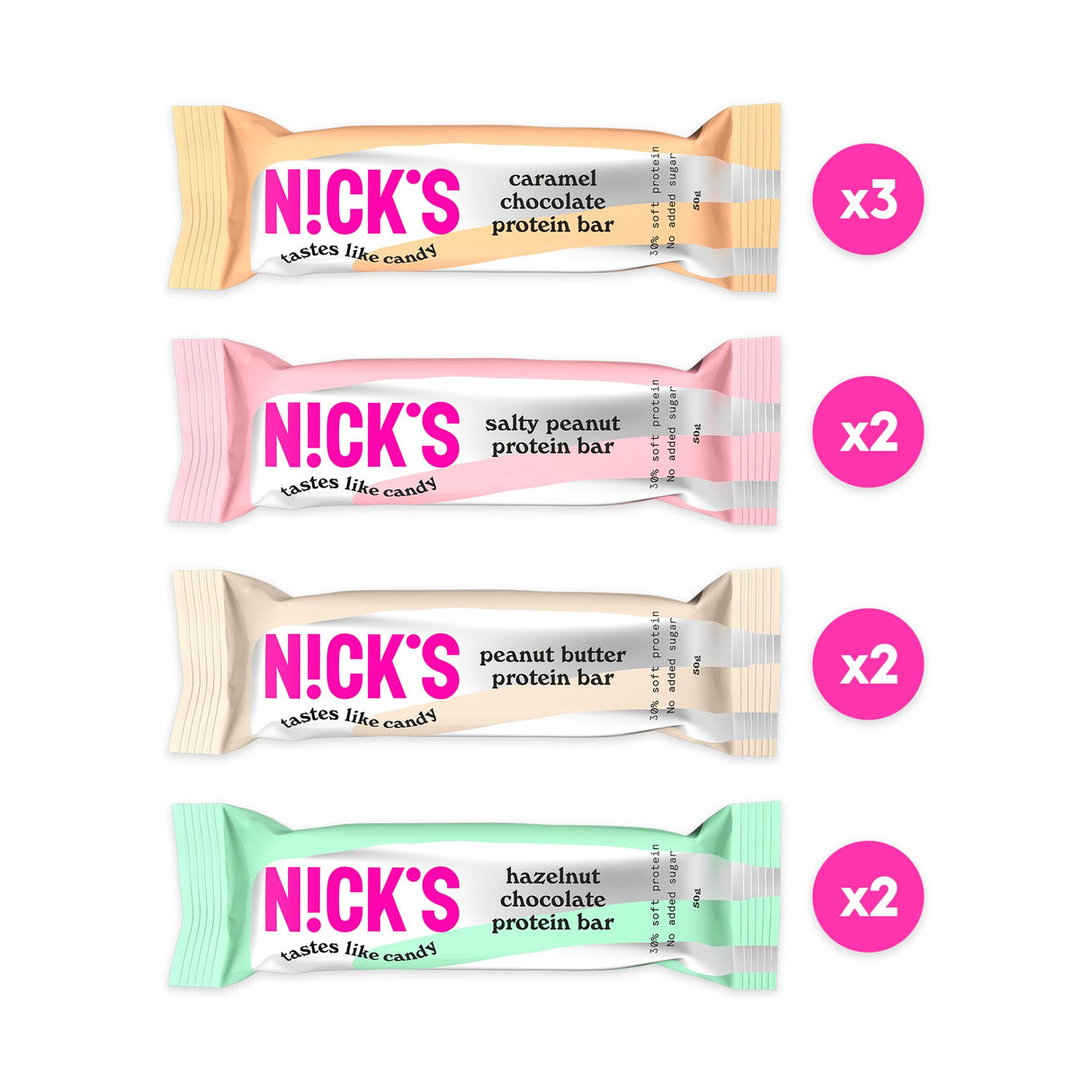 Nicks Protein Barmischung, Keto -Proteinbalken mit niedrigen Kohlenhydraten ohne Zucker zu Zucker, glutenfrei | 15G -Protein mit Kollagen (9 Proteinbalken x 50 g)