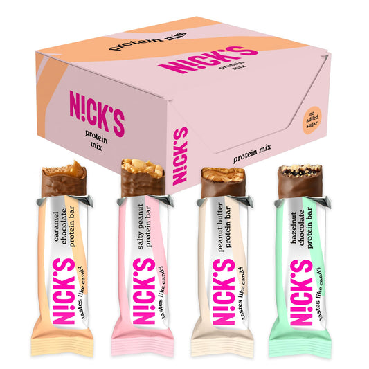 Nicks protein bar mix, keto protein bars låga kolhydrat snacks utan tillsatt socker, glutenfri | 15g protein med kollagen (9 proteinstänger x 50 g)