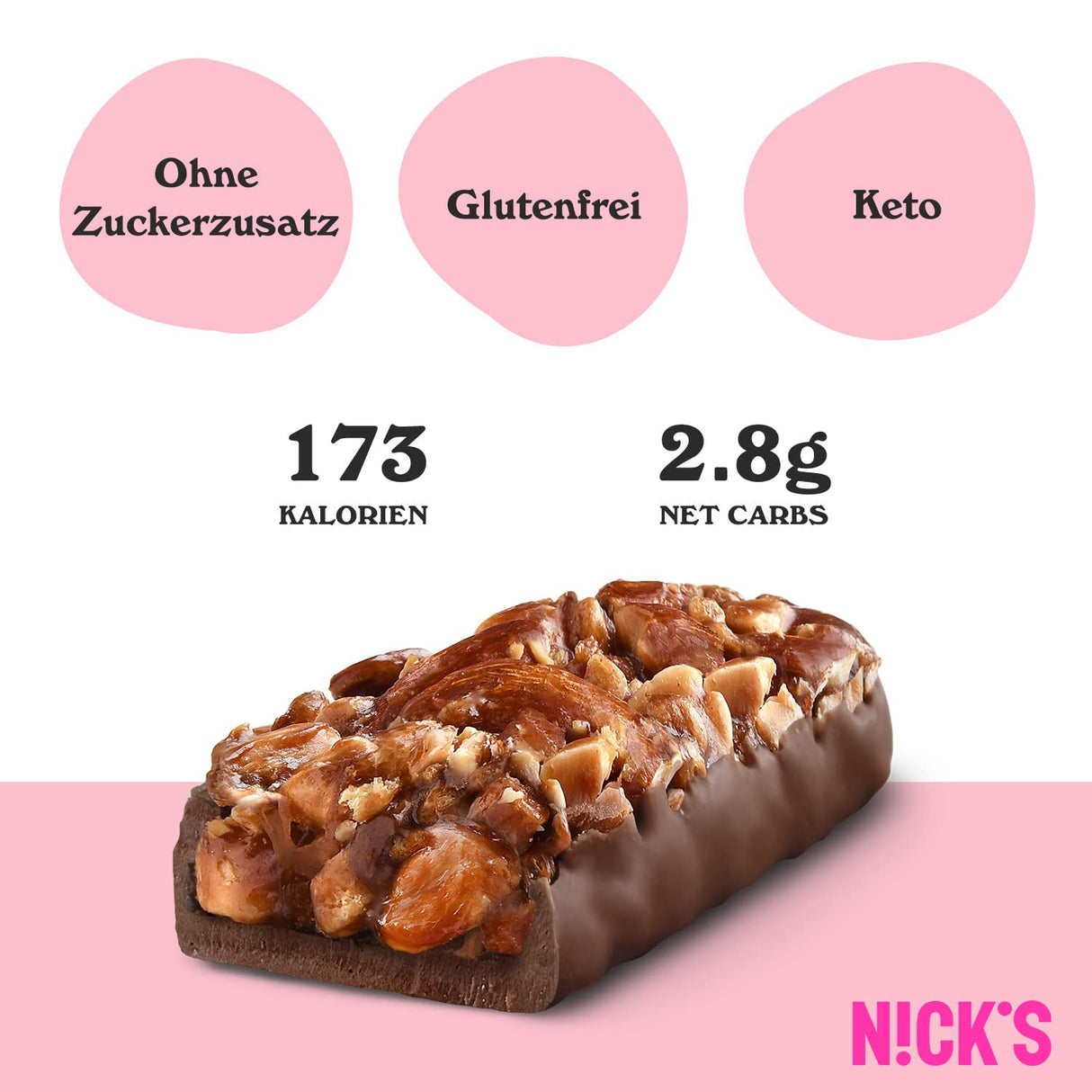 Nicks Keto Bar Crunch de migdale, ciocolată vegană pentru migdale de migdale, 173 de calorii, 2,8 carbohidrați net, fără zahăr adăugat, fără gluten, dulciuri cu carbohidrați mici (12x40g)