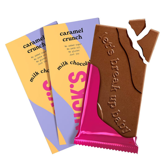 NICKS Milk Chocolate Caramel Crunch no added sugar, gluten-free, low carb, no palm oil, keto chocolate bars (3x75g)