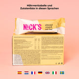 Nicks Keto Bar Crunch de migdale, ciocolată vegană pentru migdale de migdale, 173 de calorii, 2,8 carbohidrați net, fără zahăr adăugat, fără gluten, dulciuri cu carbohidrați mici (12x40g)