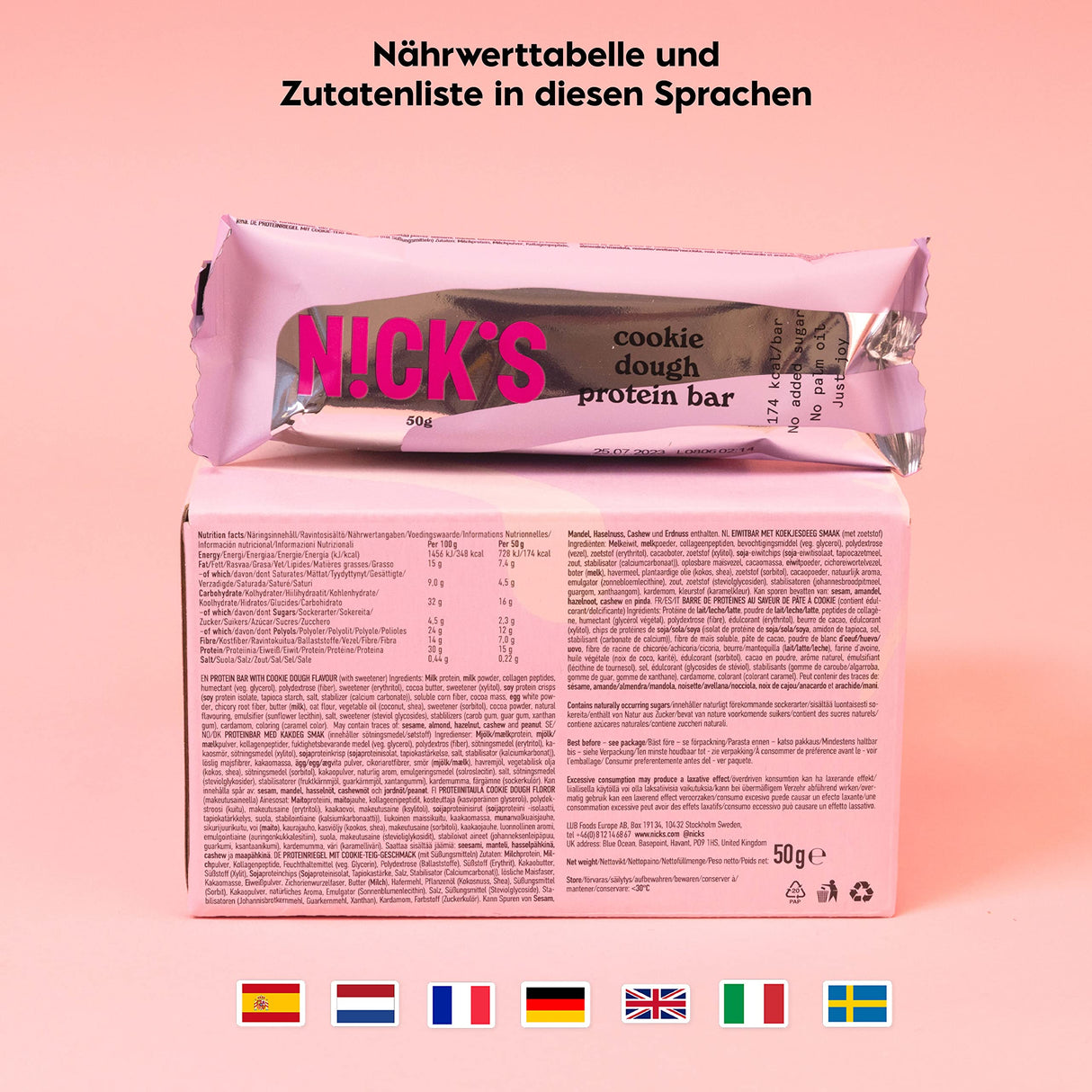 Nicks Protein Barmischung, Keto -Proteinbalken mit niedrigen Kohlenhydraten ohne Zucker zu Zucker, glutenfrei | 15G -Protein mit Kollagen (9 Proteinbalken x 50 g)